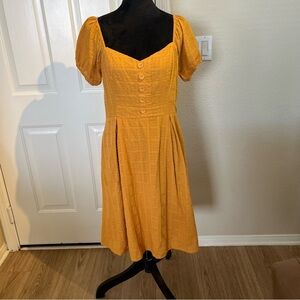 Modcloth Mustard Midi Dress with Button Detail